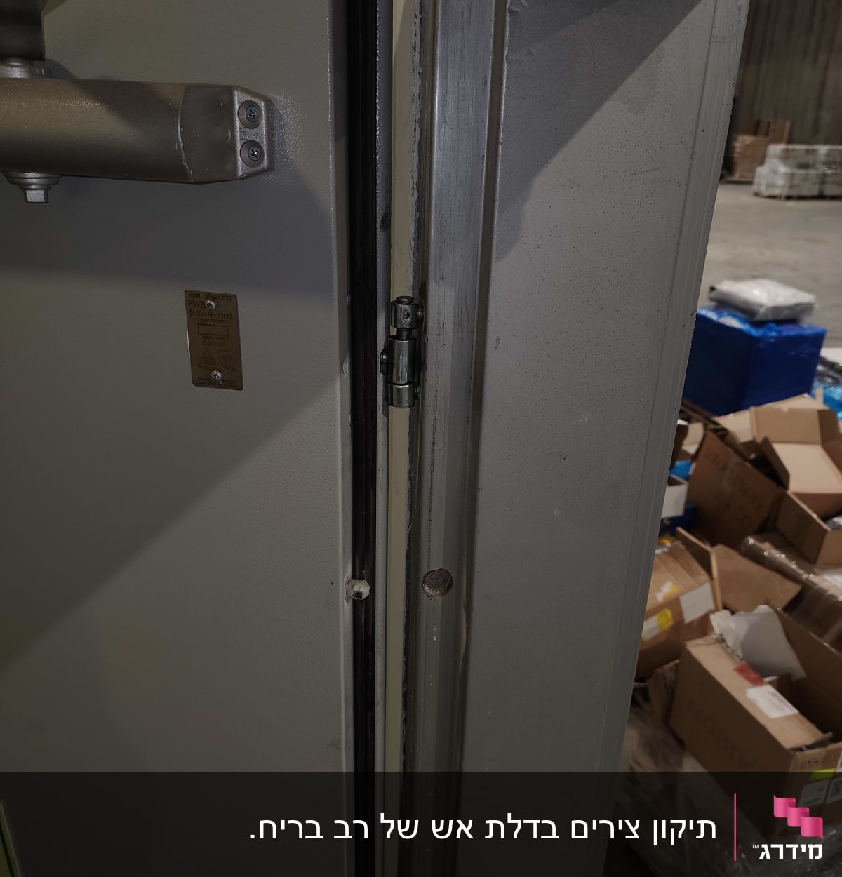דלת מתכת עם ציר ובריחים חשופים